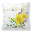 Detail of Happy Easter pillowcase featuring watercolor bunny and floral print on white fabric - White Narcissus Watercolor Bunny Style (10)