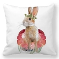 Detail of soft peach skin fabric texture with watercolor bunny and red floral print - White Green Leaf Wreath Brown Bunny Style (12)