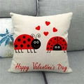 Linen Valentine's Day pillow cover featuring cute ladybugs and red hearts design - Cartoon Ladybugs Heart Style (20)