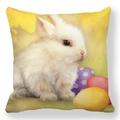 Close-up of Easter peach skin pillowcase with a white bunny and colorful eggs pattern - Light Green Grass Three-Color Eggs Bunny Style (15)