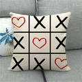 Linen Valentine's Day tic-tac-toe pillowcase with red heart and black X on beige fabric - Creative Tic-Tac-Toe Heart (20)