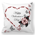 White peach skin pillowcase with Happy Valentine's Day text and red heart pattern - Butterfly Floral Heart Border Style