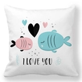 Peach skin pillowcase with cute cartoon fish, hearts, and I Love You text for Valentine's - 45x45cm / I Love You Cartoon Kissing Fish Style (32)