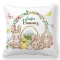 Détail de l'imprimé aquarelle de lapins de Pâques sur taie d'oreiller carrée blanche - Lapin de Pâques et Poussin (2)