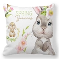 Détail de la housse de coussin en peau de pêche avec lapins et motifs floraux - Lapins de Printemps Floraux (5)