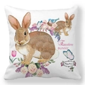Housse de coussin Lapin de Pâques avec fleurs et design aquarelle Happy Easter - Lapin Brun et Tulipes (11)