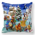 Peach skin pillow case with retro winter snow scene illustration and ice skating children - Snow Skating Scene (32)