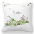 Détail de la housse de coussin en peau de pêche avec motif de lapin et œufs de Pâques - Lapins Blancs sur l'Herbe (13)