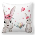 Housse de coussin lapin de Pâques et œufs colorés en tissu peau de pêche doux - Lapins avec Cœur et Œufs (14)