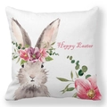 Détail de la taie d'oreiller Joyeuses Pâques avec lapin aquarelle et couronne de fleurs - Lapin Gris avec Couronne de Fleurs (15)