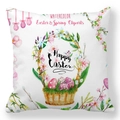 Détail de la taie d'oreiller Joyeuses Pâques avec panier d'œufs et couronne florale - Panier Tissé et Œufs (17)