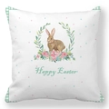 Détail d'une taie d'oreiller de Pâques avec lapin, fleurs et bordure vichy verte - Lapin avec Bordure Vichy (23)