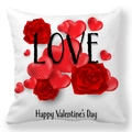 Valentine's Day square throw pillow cover with red roses and hearts print on white peach skin - Red Rose Heart Combination Style