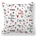 Square peach skin pillowcase with red heart prints and Happy Valentine's Day text - 45x45cm / Red and Black Multiple Hand-drawn Hearts Style (33)