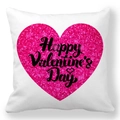 White square pillowcase with pink sequin heart and Happy Valentine's Day text - Pink Sequins Texture Heart (28)