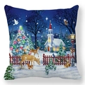 Christmas pillowcase with snowy forest church and reindeer illustration on white background - Forest Snowy Night Animals (33)