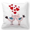White peach skin pillowcase with romantic pink birds kissing and red heart illustration - 45x45cm / Snuggling and Kissing Pink Birds Style (35)