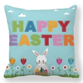 Happy Easter peach skin pillowcase with cute bunny and colorful eggs on blue base - Light Blue Patchwork Bunny Wood Box Style (40)