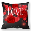 Valentine's peach skin pillowcase with red roses and heart motifs on black background - Black Background Red Rose LOVE Style