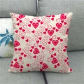 Close-up of heart pattern linen pillowcase on sofa with detailed woven texture - Romantic Red Heart Geometric Style (3) / 45x45cm