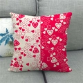 Linen decorative pillow cover with red and beige heart patterns on a gray sofa - Red and White Heart Patchwork Style (4) / 45x45cm