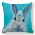 Détail de lapin blanc style peinture à l'huile sur taie d'oreiller bleu turquoise - Lapin Blanc sur Fond Cyan (16)