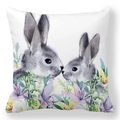 Housse de coussin de Pâques avec lapins à l'aquarelle et fleurs de printemps - Deux Lapins Réalistes Gris (39)