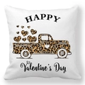 Leopard print heart and retro truck pillow cover for Valentine's Day decor - Leopard Print Vintage Truck And Heart Style (25) / 18x18 Inch