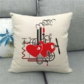 Close-up of linen cushion cover featuring industrial mechanical red heart on a grey sofa - Industrial Mechanical Style Red Heart Style (11)