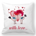White peach skin pillowcase with watercolor birds and red heart for Valentine's Day - 45x45cm / Kissing Birds with Love Style (36)