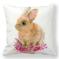 Détail de la housse de coussin en peau de pêche avec motif lapin de Pâques aquarelle - Lapin d'Art à l'Aquarelle Marron Clair (17)