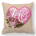 Pink heart and roses Love design on striped peach skin pillowcase variant - Pink Rose Love Style (38)