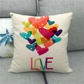 Macro shot of linen textured square pillow case featuring colorful overlapping heart pattern - Colorful Ghosting Love and Heart Style (14)
