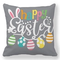 Gray Happy Easter pillowcase featuring colorful eggs and pink rabbit ears design - Grey Easter Ears and Eggs Style (38)