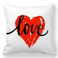 White pillowcase with red heart and black love cursive text for Valentines Day decor - White Base Black Art Word (30)