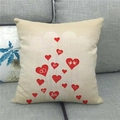 Close-up of linen pillowcase with red Love hearts on a grey fabric sofa - Multiple Red Hearts Love Stick Figure Elements Style (16)