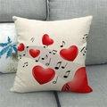 Linen pillow cover with musical notes and red hearts on a gray fabric sofa setup - Flowing Musical Notes Red Heart Theme Style (17)