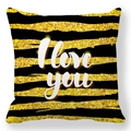 Peach skin pillowcase with black and gold glitter stripes and I love you script - Black Gold Stripe I Love You Style (33)