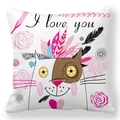 Square peach skin pillowcase with boho cat print and I Love You text for Valentine - 45x45cm / Bohemian Cat and I Love You Style (39)