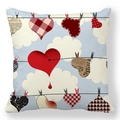 Square peach skin pillowcase with heart motifs hanging on a rope against sky background - Clothesline Hanging Hearts Style (21)