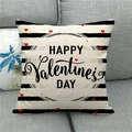 Detail of linen texture on Happy Valentine's Day pillow cover with red hearts - Central Wish Stripes (13)