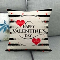 Linen Valentine's Day pillowcase with black stripes and red heart on grey fabric sofa - Love You Heart Stripes (14)