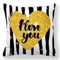 Peach skin pillow cover with black white stripes and golden sequin I Love You heart - Black White Vertical Stripe Gold Heart Style (34)