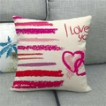 Close-up of linen cushion cover featuring I Love You text and overlapping heart patterns - Abstract Brush I Love You (18)