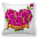 Détail du motif cœur de roses roses et impression 14 février sur taie d'oreiller blanche - Rose Rose Coeur 14 FÉVRIER (22)