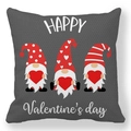 Valentine's Day gnome pillowcase in dark grey peach skin fabric with three heart gnomes - Dark Grey Background Gnomes With Red Hats Style (28) / 18x18 Inch