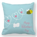 Détail de la taie d'oreiller en peau de pêche avec abeille et motif de la Saint-Valentin - Abeille Dessin Animé Bleu Clair Happy (27)