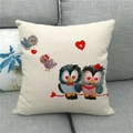 Detailed macro view of the linen texture and cartoon owl print on Valentine pillow cover - Warm Owls (4)