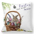 Housse de coussin lapin de Pâques en peau de pêche avec motif aquarelle - Lapin en Panier avec Œufs (37)