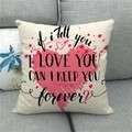 Linen throw pillow cover with pink heart and romantic quote on a dark sofa - Hand Painted Large Red Heart KEEP YOU forever Style (20)